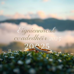 A beautiful wedding scene set in a dreamy landscape with the text 'Ленинск свадебный 2025' prominently displayed