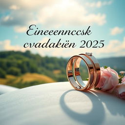 A beautiful wedding scene set in a dreamy landscape with the text 'Ленинск свадебный 2025' prominently displayed