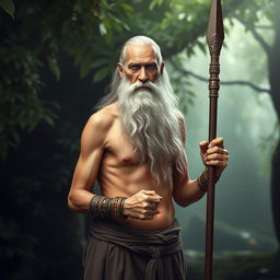 A fantasy monk with tanned skin, depicted as an old man with a very long grey beard