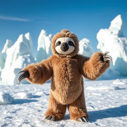 A cozy sloth costume inspired by the Ice Age era, featuring a furry exterior that is soft and warm looking