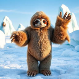 A cozy sloth costume inspired by the Ice Age era, featuring a furry exterior that is soft and warm looking