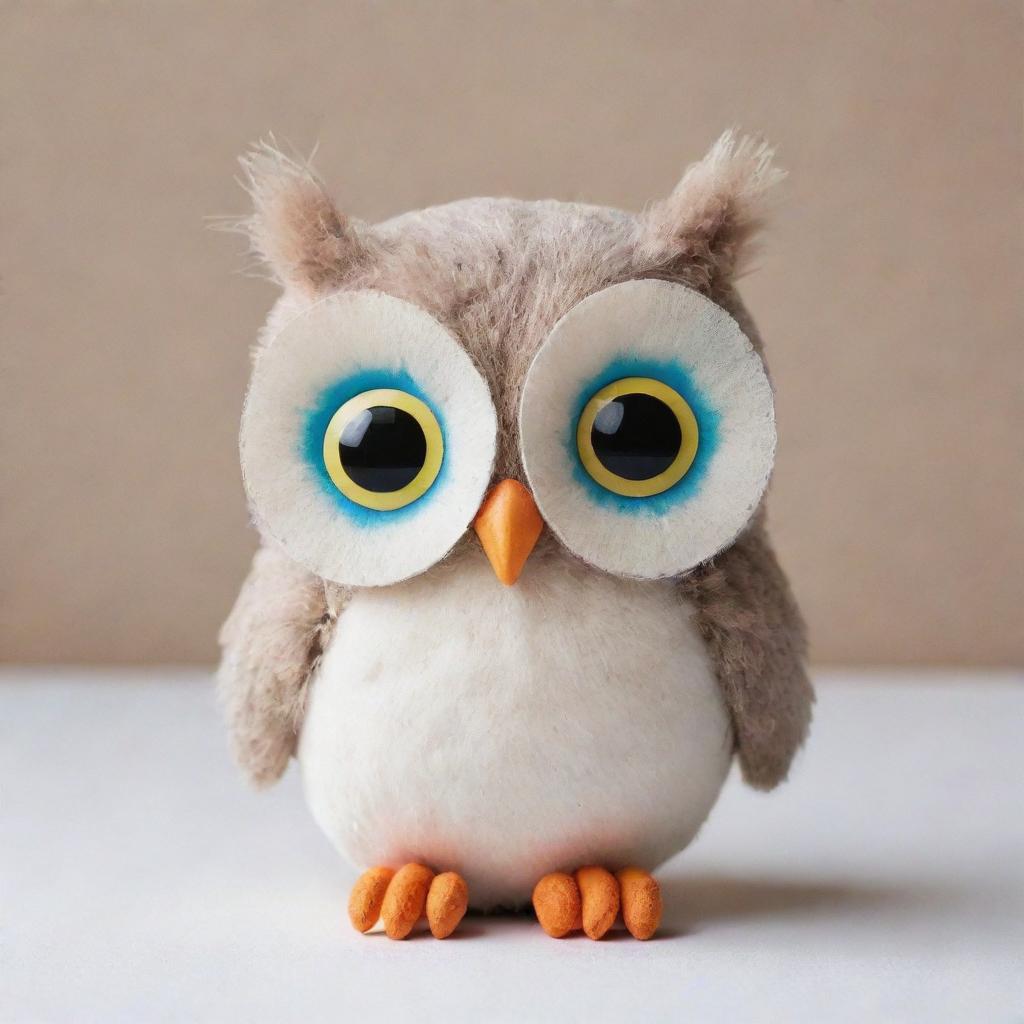 A simple, yet cute, owl with vibrant expressive eyes and soft feather details in a minimalist style.