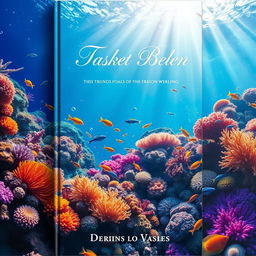 A vibrant book cover design featuring a stunning underwater scene teeming with life