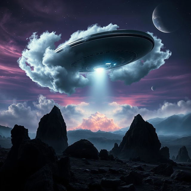 A dramatic movie poster depicting an alien spaceship landing on a remote, desolate landscape