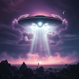 A dramatic movie poster depicting an alien spaceship landing on a remote, desolate landscape