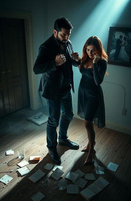 A dramatic scene depicting a couple in a heated argument, showcasing deep emotions of betrayal and revenge
