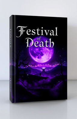 A hauntingly beautiful book cover for 'Festival of Death', featuring a large, glowing purple moon illuminating a dark, eerie landscape