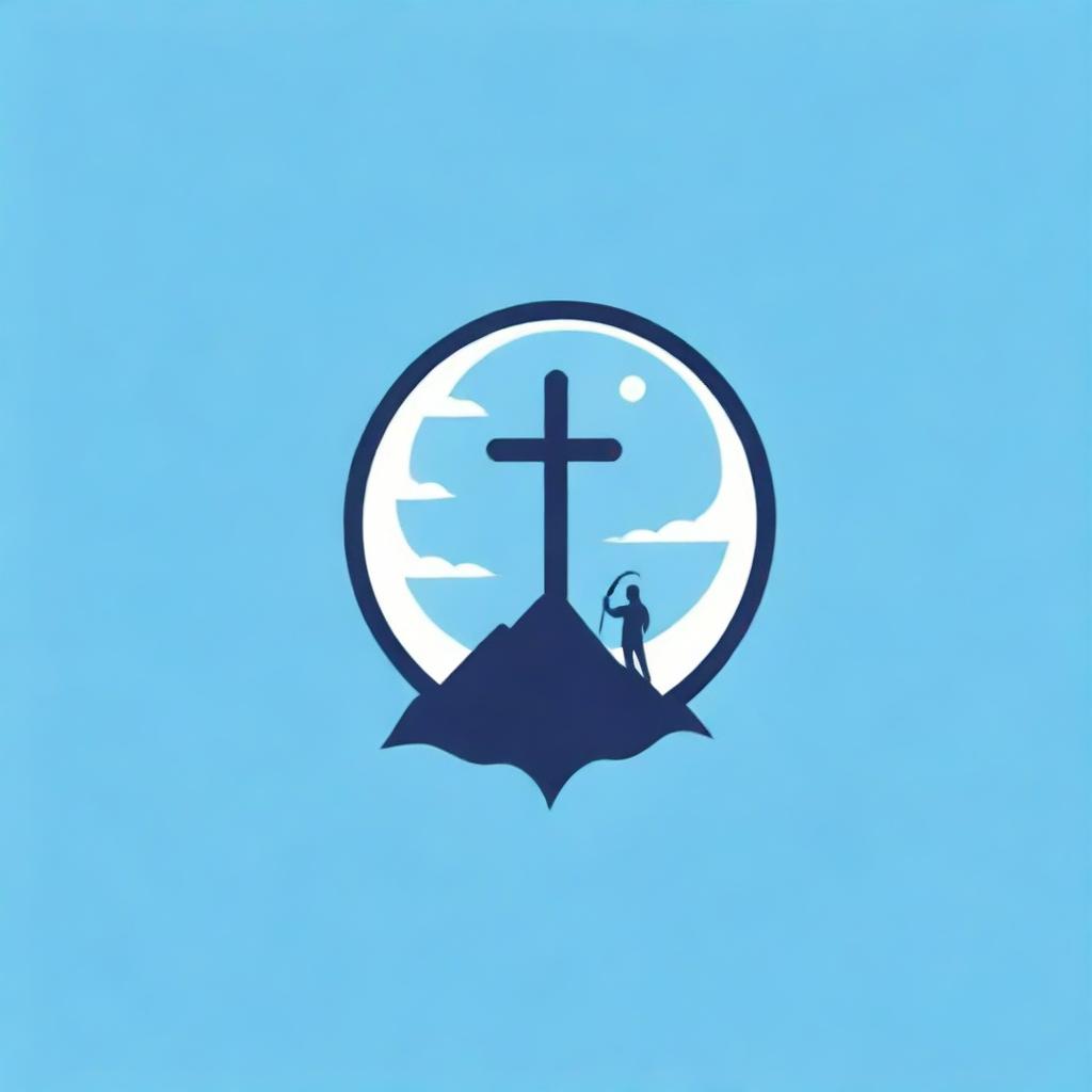 A inspirational logo for a Christian ministry's one-to-one discipleship program. Conceptualize a shepherd's staff intertwined with a cross, symbols of guidance and faith, in calming tones of blue suggesting spirituality and discovery.