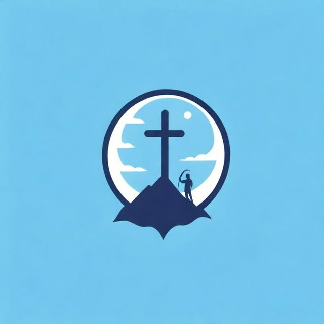 A inspirational logo for a Christian ministry's one-to-one discipleship program. Conceptualize a shepherd's staff intertwined with a cross, symbols of guidance and faith, in calming tones of blue suggesting spirituality and discovery.