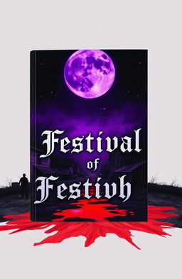 A haunting book cover for a title "Festival of Death", featuring a dark and ominous village scene at night