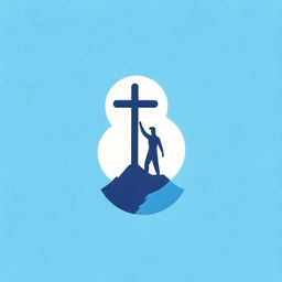 A inspirational logo for a Christian ministry's one-to-one discipleship program. Conceptualize a shepherd's staff intertwined with a cross, symbols of guidance and faith, in calming tones of blue suggesting spirituality and discovery.