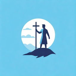 A inspirational logo for a Christian ministry's one-to-one discipleship program. Conceptualize a shepherd's staff intertwined with a cross, symbols of guidance and faith, in calming tones of blue suggesting spirituality and discovery.