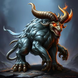 A formidable Dungeons & Dragons fighter, depicted as a huge horned beast