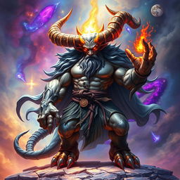 A colossal Dungeons & Dragons astral monk, depicted as a huge horned beast infused with mystical energy