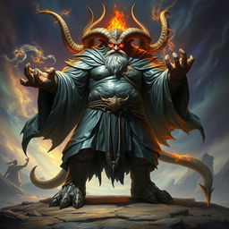 An imposing Dungeons & Dragons monk, presented as a huge horned beast with an aura of mysticism