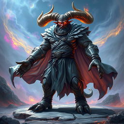 An imposing Dungeons & Dragons monk, presented as a huge horned beast with an aura of mysticism