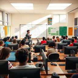 A vibrant classroom scene depicting a Computer Science Education (CSE) class in progress
