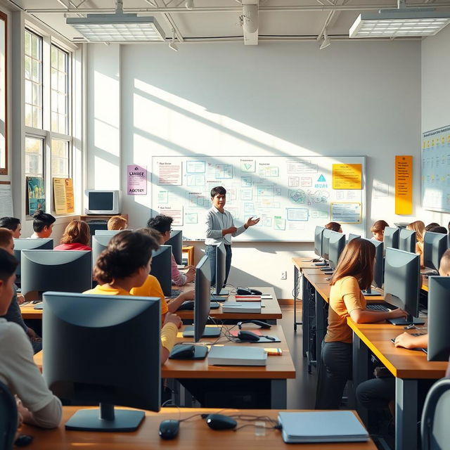 A vibrant classroom scene depicting a Computer Science Education (CSE) class in progress