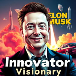A dynamic and engaging thumbnail portrait of Elon Musk, featuring him confidently smiling with a futuristic backdrop that hints at space exploration and advanced technology