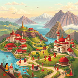 A captivating illustration showcasing the rich cultural diversity and stunning landscapes of a country