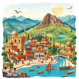 A captivating illustration showcasing the rich cultural diversity and stunning landscapes of a country