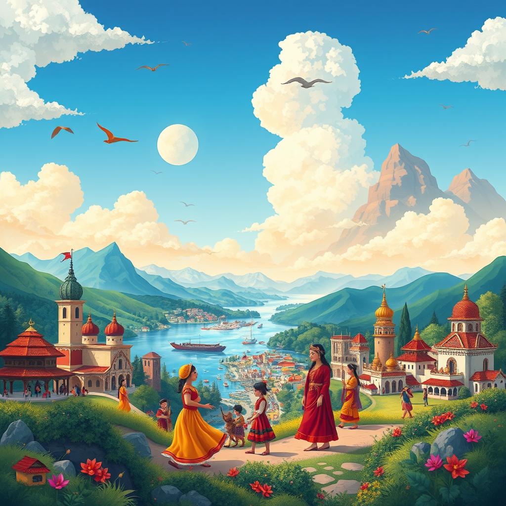 A captivating illustration showcasing the rich cultural diversity and stunning landscapes of a country