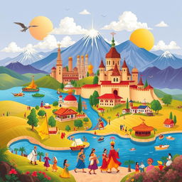 A captivating illustration showcasing the rich cultural diversity and stunning landscapes of a country