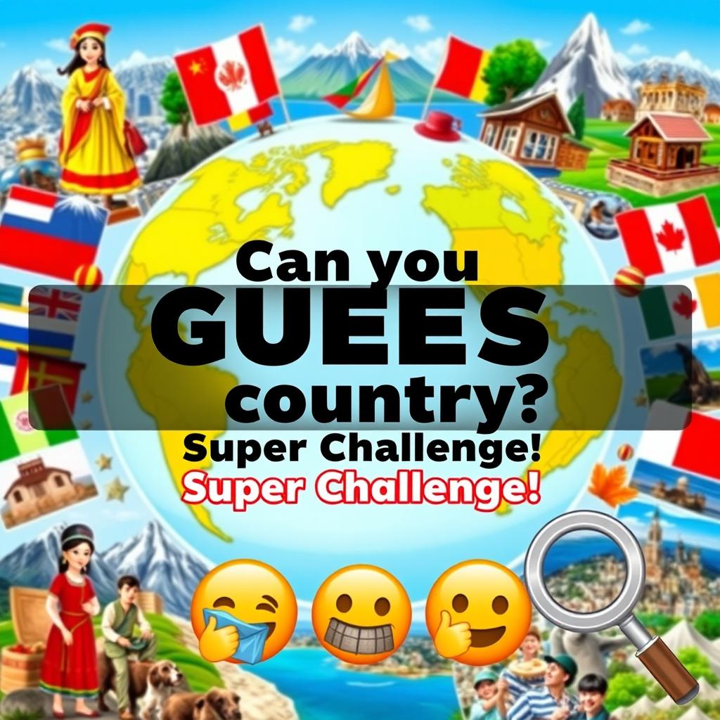 A vibrant thumbnail featuring a world map surrounded by iconic images representing different countries