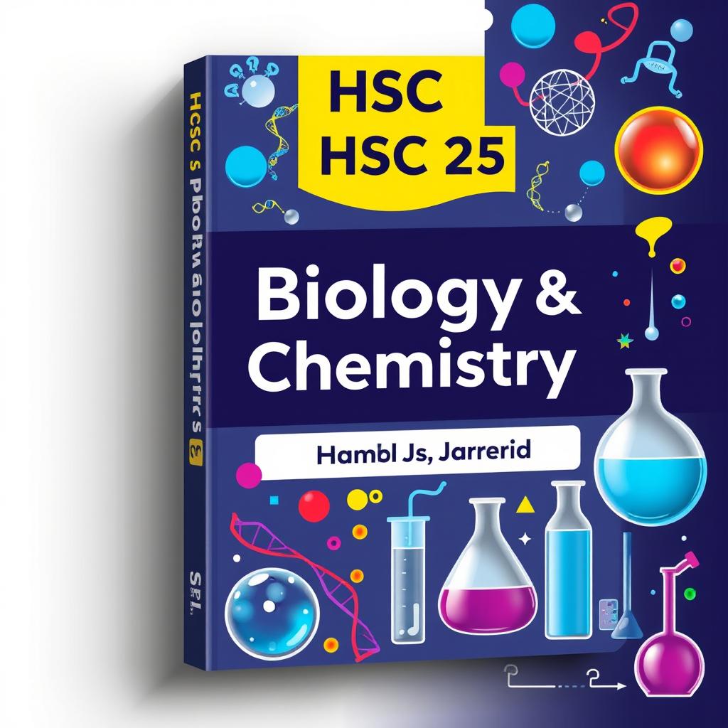 A book cover design for the suggestion book for HSC 25, focusing on Biology and Chemistry, written by Sakib Sir