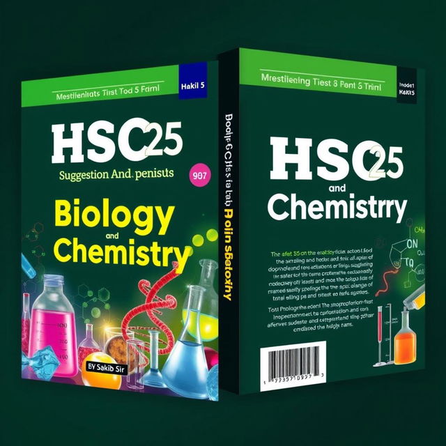 A book cover design for the suggestion book for HSC 25, focusing on Biology and Chemistry, written by Sakib Sir