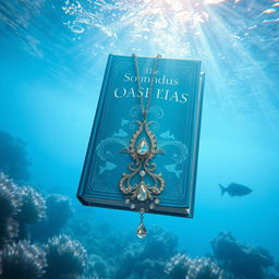 A stunning underwater scene depicting a captivating book cover featuring an intricate and elegant necklace sinking into the depths