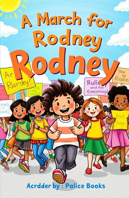 A vibrant book cover for a children's book titled "A March for Rodney"