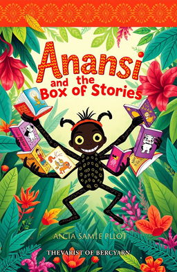 A captivating book cover design featuring Anansi the Spider, a trickster figure from African folklore
