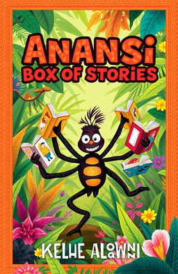 A captivating book cover design featuring Anansi the Spider, a trickster figure from African folklore
