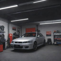 Generate a creative YouTube thumbnail featuring a background image of a garage with an overlying smaller image of an ECU. The prominent title is 'G60 ECU Repair'. The design should be captivating, reflecting the spirit of the 'Edmogarage' channel.