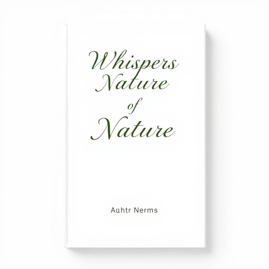 A simple and elegant poetry book cover design featuring a clean white background, the title "Whispers of Nature" prominently displayed in a graceful, cursive font at the top, and the author's name in a modern sans-serif font centered at the bottom