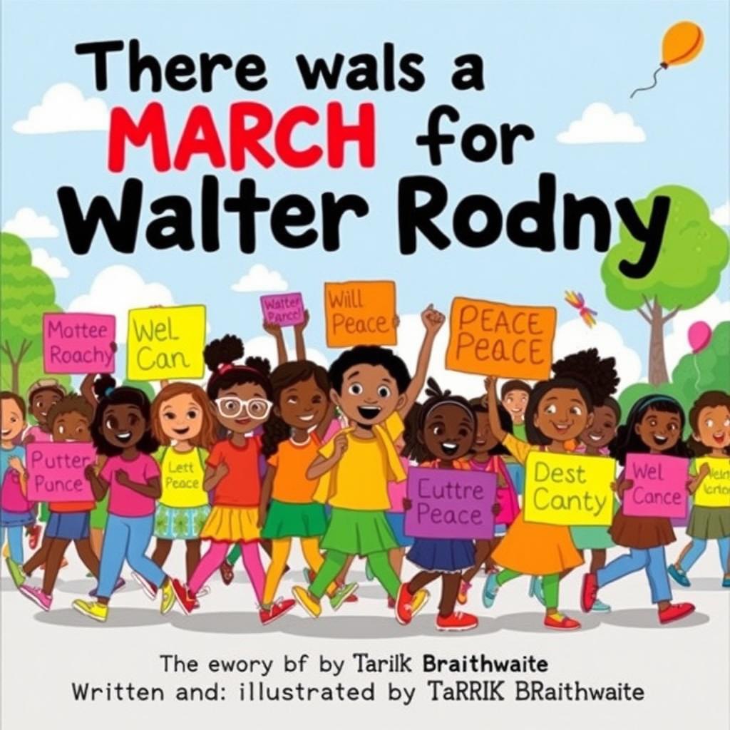 A colorful and engaging children's book cover for "There was a March for Walter Rodney"