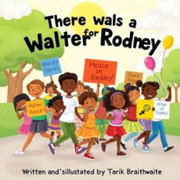A colorful and engaging children's book cover for "There was a March for Walter Rodney"
