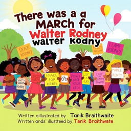 A colorful and engaging children's book cover for "There was a March for Walter Rodney"