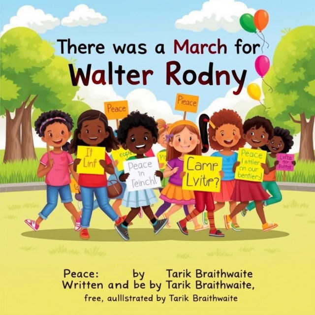 A colorful and engaging children's book cover for "There was a March for Walter Rodney"