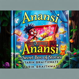 A captivating book cover featuring the title "Anansi and the Secret Box of Stories" by Tarik Braithwaite