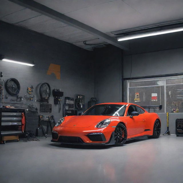 Create a compelling YouTube thumbnail for the 'Edmogarage' channel. The background should showcase a cool garage scenery, artistic integration of a smaller ECU image, and a bold, standout title 'G60 ECU Repair'.