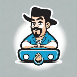 Company logo featuring a stylized Lowrider theme cholo character confidently gripping a hydraulics switch box with both hands exuding a strong and unique brand representation.