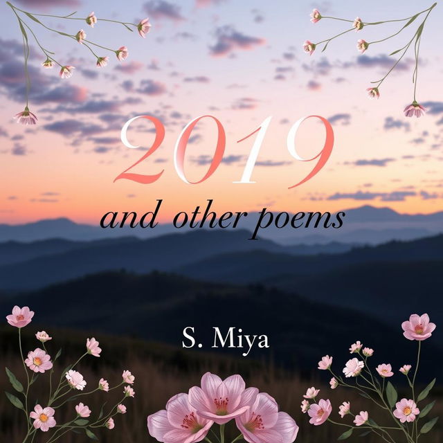 A beautiful and elegant poetry book cover featuring the title '2019 and other poems' in an artistic, flowing font that conveys a sense of creativity and introspection