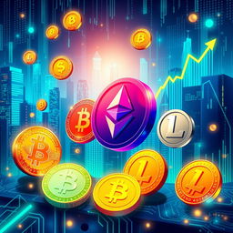 A vibrant and dynamic digital artwork illustrating the concept of investing in cryptocurrencies