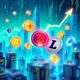 A vibrant and dynamic digital artwork illustrating the concept of investing in cryptocurrencies