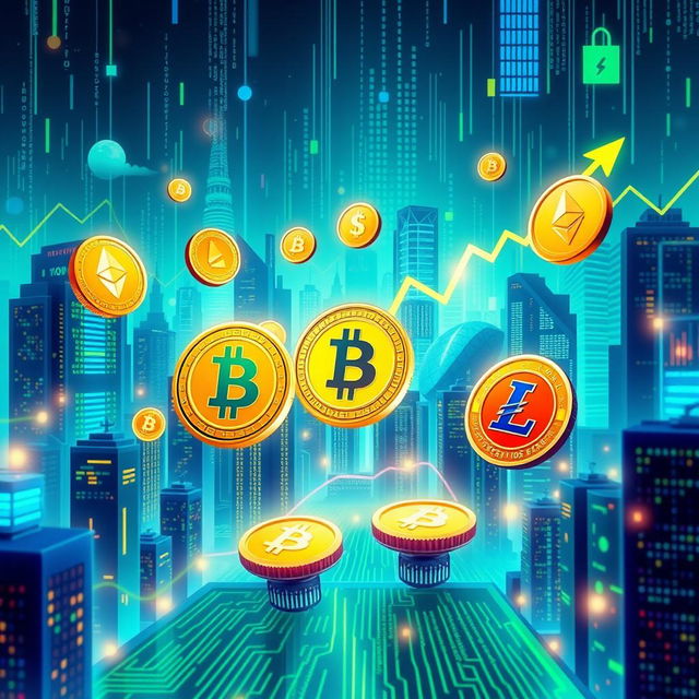 A vibrant and dynamic digital artwork illustrating the concept of investing in cryptocurrencies