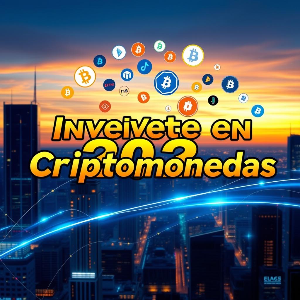 A vibrant and eye-catching YouTube thumbnail featuring the bold text 'Invierte en Criptomonedas 2025' in an engaging font