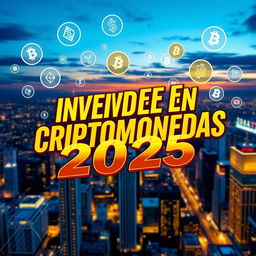 A vibrant and eye-catching YouTube thumbnail featuring the bold text 'Invierte en Criptomonedas 2025' in an engaging font