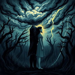 A dramatic and emotional depiction of a toxic relationship, illustrated through a visually striking scene